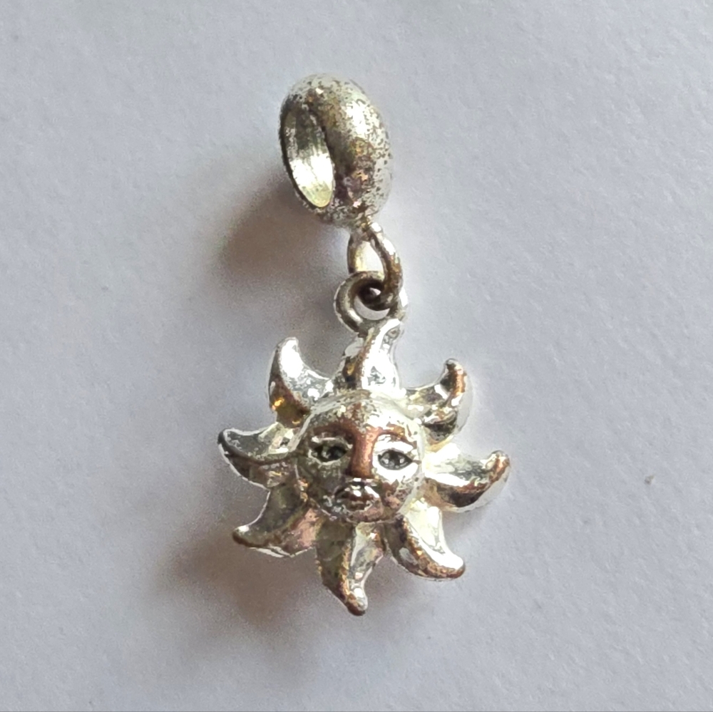Sun charm celestial large hole bead silver tone